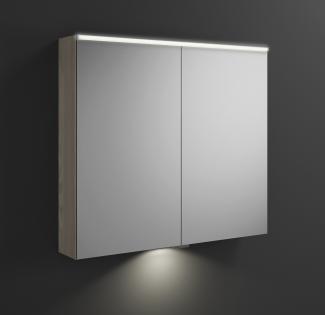 Burgbad Eqio Spiegelschrank mit horizontaler LED-Beleuchtung und Waschtischbeleuchtung, 2 Türen, 900x800mm, SPGT090, Korpus: Eiche Dekor Flanelle - SPGT090F2632