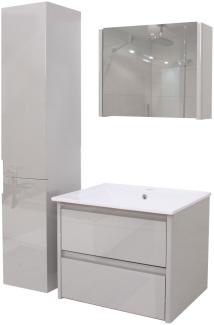 Badezimmerset HWC-B19, Waschtisch Spiegelschrank Hängeschrank, hochglanz ~ grau