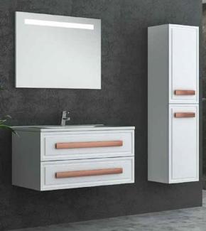 Casa Padrino Luxus Badezimmer Set Weiß / Bronze - 1 Waschtisch und 1 Waschbecken und 1 LED Wandspiegel und 1 Hängeschrank - Luxus Badezimmermöbel