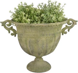 Ovaler Blumentopf (L) aus einem grünlichen alt aussehendem Weichmetall in Pokalform