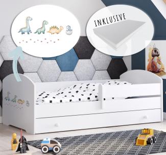 Kinderbett 160x80 cm mit Matratze und Schublade, Rausfallschutz & Lattenrost in weiß Skandi