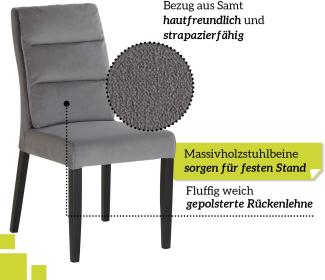 smart Esszimmerstuhl Bezug aus Samt grau | Stuhlbeine aus Massivholz Buche lackiert - Küchenstuhl, Wohnzimmerstuhl, Polsterstuhl mit Schaumstoffpolsterung