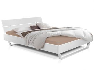 Möbel-Eins LUKY Kufenbett mit Kopfteil, Material Massivholz, Fichte massiv, Kufen weiß weiss 140 x 220 cm