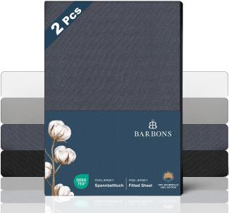 BARBONS Spannbettlaken 160x200cm 2er - 100% Baumwolle Spannbettlaken, Oeko-TEX Zertifiziert, Bettlaken Jersey, Spannbetttuch, Matratzenhöhe bis 25 cm (Dunkelgrau - 160x200-2er)