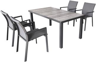 5-tlg. Alu Tischgruppe RANA Set Garten Sitzgruppe Outdoor Grau Metall Kunststoff