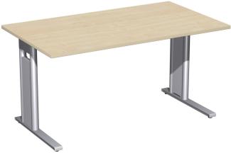 Schreibtisch 'C Fuß Pro', feste Höhe 140x80cm, Ahorn / Silber