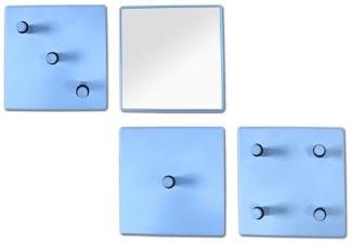 Garderobenhaken >Domino< in Blau aus Metall, Spiegelglas - 15x15x6cm (BxHxT)