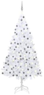 vidaXL Künstlicher Weihnachtsbaum mit LEDs & Kugeln Weiß 210 cm PVC, Mit Beleuchtung [3077714]