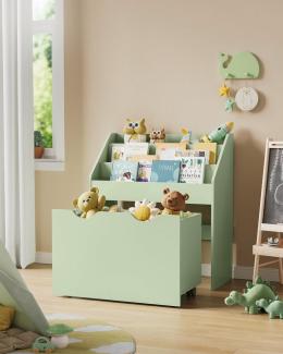 SONGMICS Bücherregal Kinder, Kinderregal, Spielzeugregal, mit 3 Regalebenen, Aufbewahrungsbox auf Rollen, multifunktional, für Kinderzimmer, Spielzimmer, lorbeergrün GKR041C10