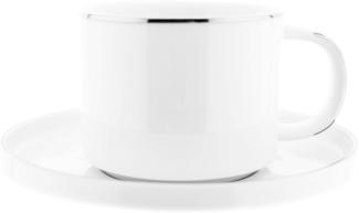 Mulex 12 Teiliger Kaffeetassen-Set mit Untertasse aus Porzellan Kaffeeservice 200 ml Weiß/Silber