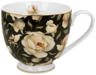 DUO GOLDEN LINE Becher mit Fuß 530 ml ENGLISH ROSES BLACK, New Bone China Porzellan