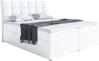 MEBLINI Boxspringbett DRAGO 120x200 cm mit Bettkasten - H4/Weiß Kunstleder Polsterbett - Doppelbett mit Topper & Taschenfederkern-Matratze