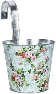 Rivanto® Blumentopf mit Rosendruck, mit Haken, Ø 15,9 x 26 cm, mit Haken, ca. 10 cm lang, verzinkter Stahl, innen hochglänzend