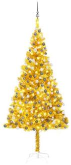 vidaXL Künstlicher Weihnachtsbaum mit LEDs & Kugeln Golden 210cm PET, Mit Beleuchtung [3077692]