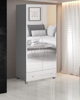 Kleiderschrank Bellagio Schlafzimmerschrank 86cm grau Spiegelfront