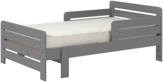 Kinderbett Jumper zum ausziehen von 160-200 cm, inkl. Matratze 160+40 cm, Kiefer massiv grau lackiert