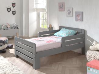 Kinderbett Jumper zum ausziehen von 160-200 cm, inkl. Matratze 160+40 cm, Kiefer massiv grau lackiert