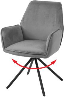 Esszimmerstuhl HWC-G67, Küchenstuhl Stuhl mit Armlehne, drehbar Auto-Position, Samt MVG ~ dunkelgrau, Beine schwarz