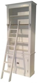 Bücherregal im Landhausstil (B 100 x T 36 x H 240) mit Leiter (H 100 cm) weiß Antik-Look - shabby-chic Regalschrank, Bücherschrank