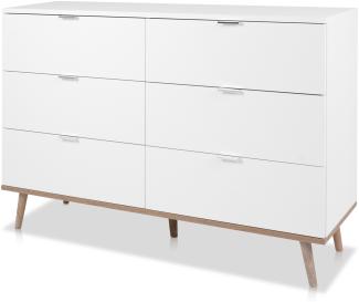 KHG Kommode 6 Schubladen Scandi, Sideboard aus Holzwerkstoff weiß foliert für Wohnzimmer und Esszimmer, 120 x 86 x 40 cm (B/H/T)