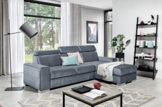 Ecksofa Schlafsofa NOLAN XS inkl. USB in Stoff Element Grau Ottomane Rechts