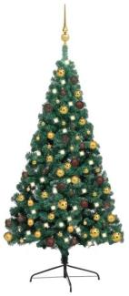 vidaXL Künstlicher Halber Weihnachtsbaum mit LEDs & Kugeln Grün 240cm