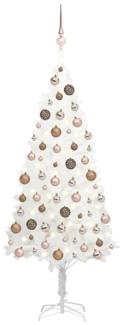 vidaXL Künstlicher Weihnachtsbaum mit LEDs & Kugeln Weiß 180 cm, Mit Beleuchtung [3077634]