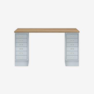 MultiDesk, 2 MultiDrawer mit 6 Schüben, Dekor natürliche Eiche, Farbe Lichtgrau, Maße: H 740 x B 1400 x T 600 mm