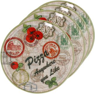 4er Set Pizzateller Moskau grün Ø 33 cm Servier-Platte XL-Teller Porzellan