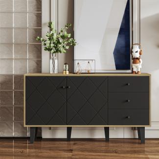 Merax Moderne Sideboard mit großem Stauraum, zwei Türen und drei Schubladen mit einem verstellbaren Regal für Esszimmer, Wohnzimmer oder Küche (Schwarz)