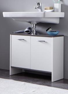trendteam smart living Badezimmer Waschbecken Unterschrank Schrank California, 60 x 55 x 28 cm in Weiß, Absetzung Rauchsilber mit viel Stauraum