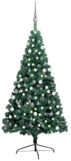 vidaXL Künstlicher Halber Weihnachtsbaum mit LEDs & Kugeln Grün 120 cm, Mit Beleuchtung [3077649]