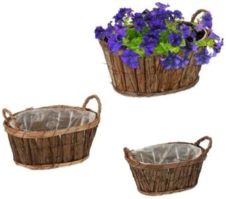 Ovales Blumentopf 3er Set aus Holz 10042587