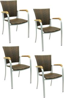 4x KONWAY® ARUBA Stapelsessel Lederlook Polyrattan Garten Sessel Stuhl Set braun