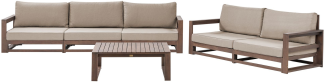 Lounge Set 3-teilig zertifiziertes Holz dunkelbraun 5-Sitzer modular Auflagen taupe TIMOR II