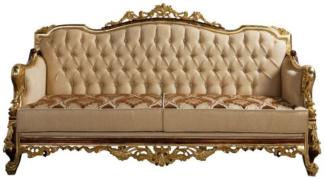 Casa Padrino Luxus Barock Sofa Beige / Braun / Gold - Prunkvolles Wohnzimmer Sofa mit Muster - Barock Wohnzimmer Möbel