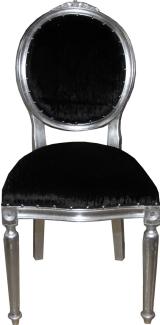 Casa Padrino Barock Medaillon Luxus Esszimmer Stuhl ohne Armlehnen in Schwarz / Silber - Limited Edition