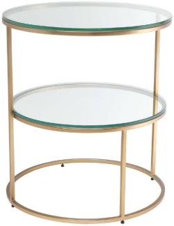 Casa Padrino Luxus Beistelltisch Messingfarben Ø 50 x H. 57 cm - Runder Edelstahl Tisch mit gehärteten Glasplatten - Luxus Qualität