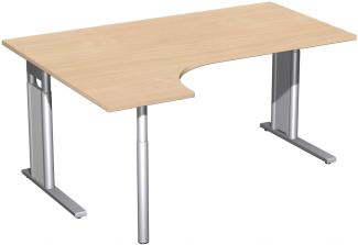PC-Schreibtisch links, höhenverstellbar, 160x120cm, Buche / Silber