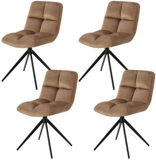 Juskys Drehstuhl Dallas 4er Set - Esszimmerstühle drehbar, Stoff Bezug - Stuhl bis 120 kg belastbar - Stühle Esszimmer, Esszimmerstuhl Samt Hellbraun
