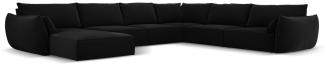 Micadoni 8-Sitzer Samtstoff Panorama Ecke rechts Sofa Kaelle | Bezug Black | Beinfarbe Black Plastic