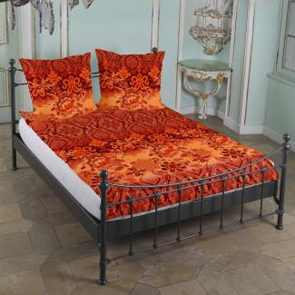 Traumschlaf Satin Bettwäsche Suzani rubin-orange | 200x220 cm + 2x 80x80 cm