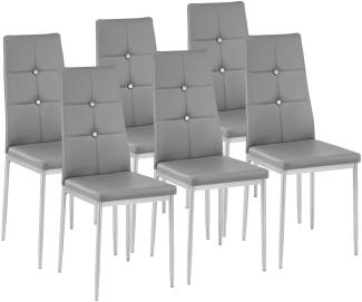 6 Esszimmerstühle, Kunstleder mit Glitzersteinen - grau