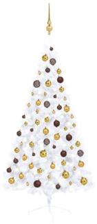 vidaXL Künstlicher Halber Weihnachtsbaum mit LEDs & Kugeln Weiß 150cm