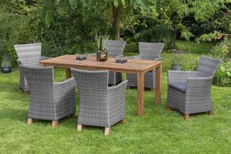 YOURSOL by Merxx Gartenmöbel Set Toskana 6 Personen mit Tisch 185 x 90 cm, Holztisch, Geflechtstühle