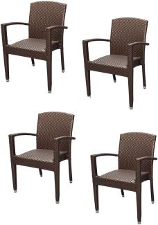 4x KONWAY® MAUI Stapelsessel Mokka Premium Polyrattan Garten Sessel Stuhl Set