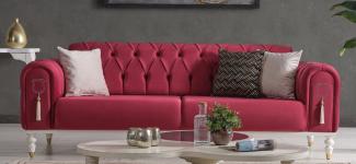 Casa Padrino Luxus Chesterfield Schlafsofa Rot / Weiß / Gold 230 x 95 x H. 83 cm - Wohnzimmer Sofa mit 3 Kissen - Luxus Wohnzimmer Möbel