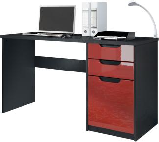 Vladon Schreibtisch Logan, Bürotisch mit 2 Schubladen und 1 Tür, Schwarz matt/Bordeaux Hochglanz (129 x 76 x 60 cm)