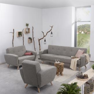 Sofa 3-Sitzer mit Bettfunktion Kaitlyn Bezug Flachgewebe Buche natur / grau 23198