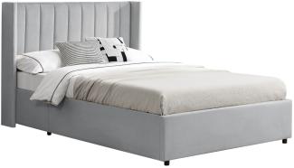 Juskys Polsterbett Savona 120x200 cm - Bett mit Stauraum, Lattenrost, Samt-Bezug - Bettgestell aus Holz, bis 250 kg, großes Kopfteil - Hellgrau
